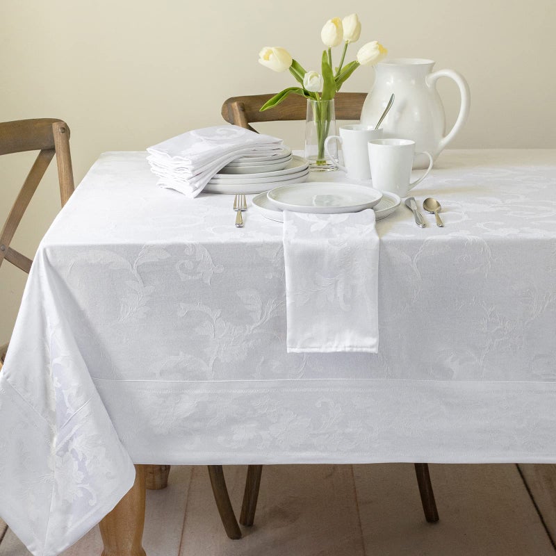 Benson Mills Harmony Scroll Woven Damask Fabric Tablecloth, Everyday, Parties, Special Occasions, Weddings and Holiday Table Cloth (60" X 84" Rectangular, White) - Image 3